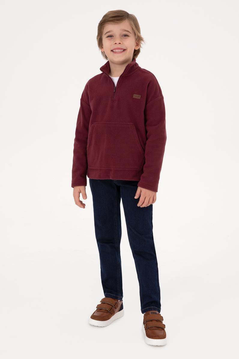 Erkek Çocuk Bordo Yarım Fermuarlı Polar Sweatshirt