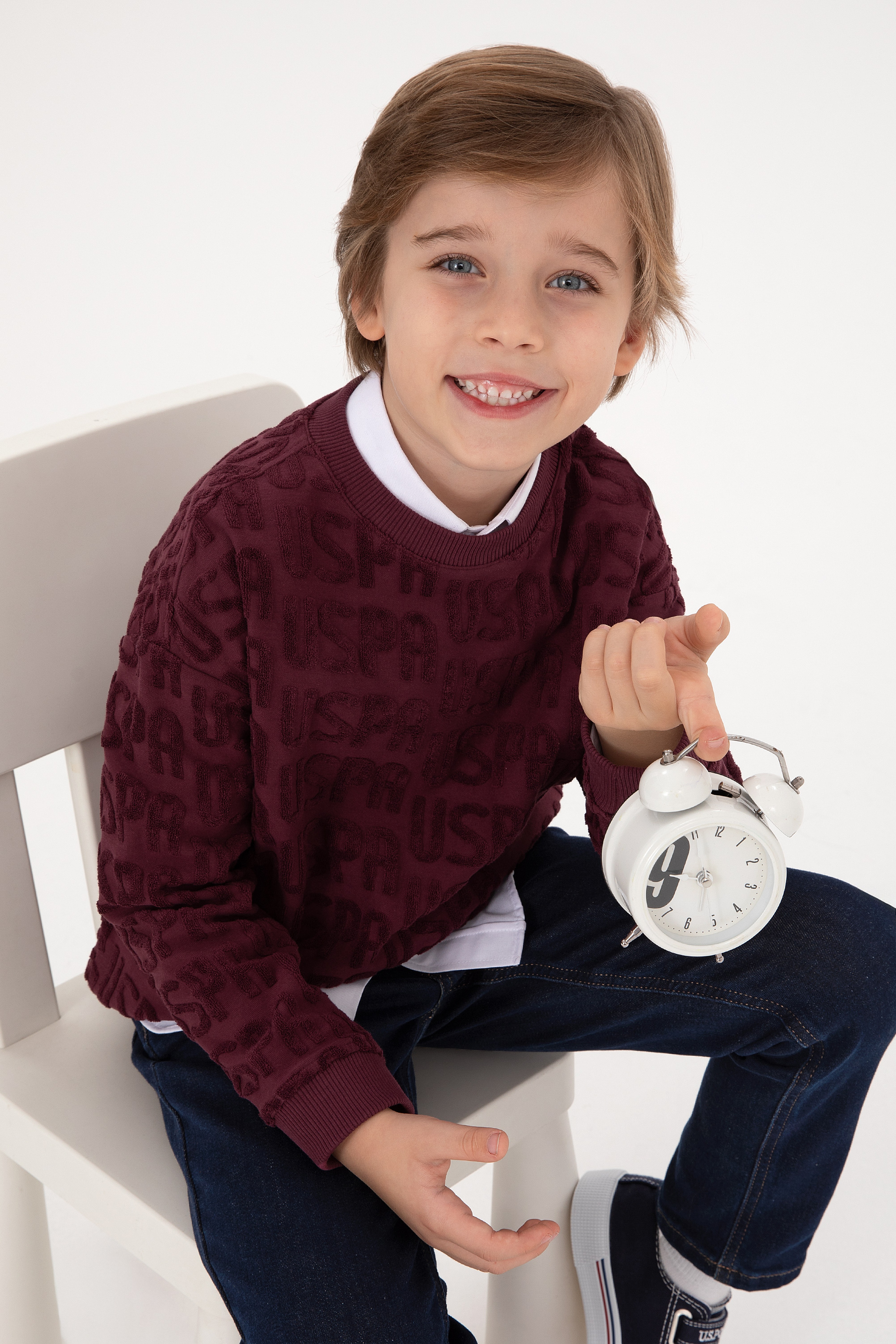 Erkek Çocuk Bordo Bisiklet Yaka Sweatshirt - Image 1
