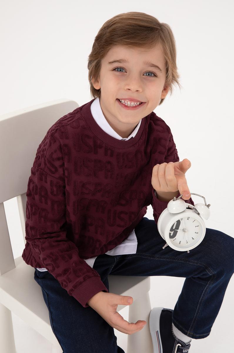 Erkek Çocuk Bordo Bisiklet Yaka Sweatshirt