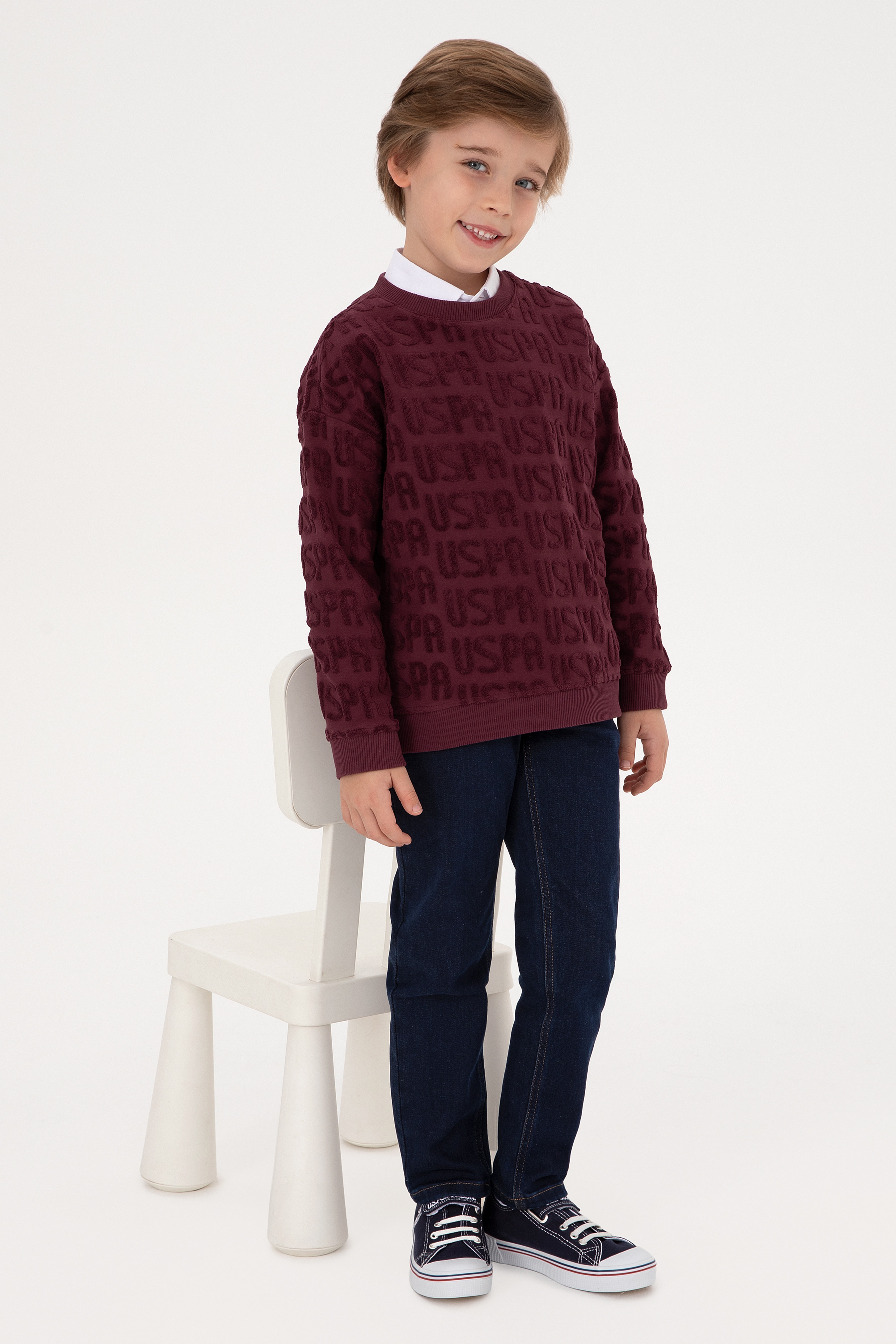 Erkek Çocuk Bordo Bisiklet Yaka Sweatshirt - Image 2
