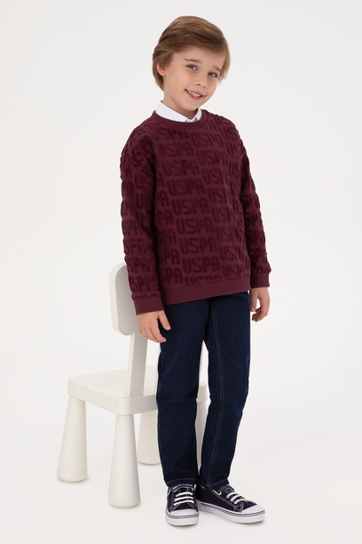 Erkek Çocuk Bordo Bisiklet Yaka Sweatshirt