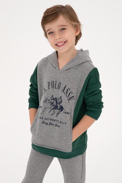 Erkek Çocuk Gri Melanj Kapüşonlu Sweatshirt