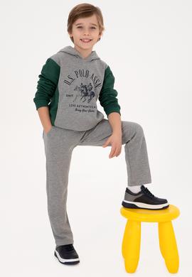 Erkek Çocuk Gri Melanj Kapüşonlu Sweatshirt - 50316623023