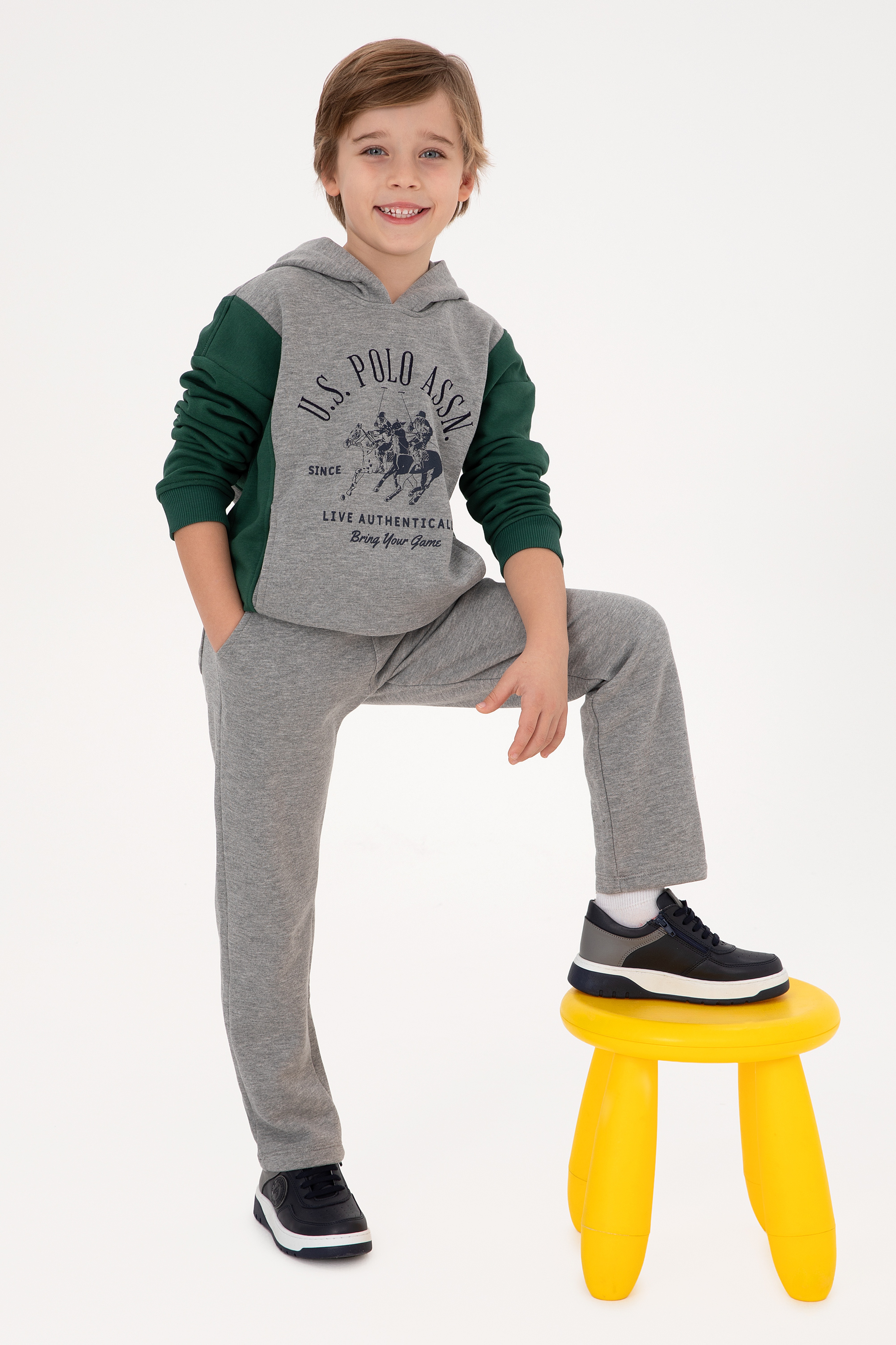 Erkek Çocuk Gri Melanj Kapüşonlu Sweatshirt