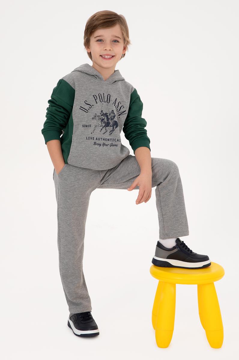 Erkek Çocuk Gri Melanj Kapüşonlu Sweatshirt