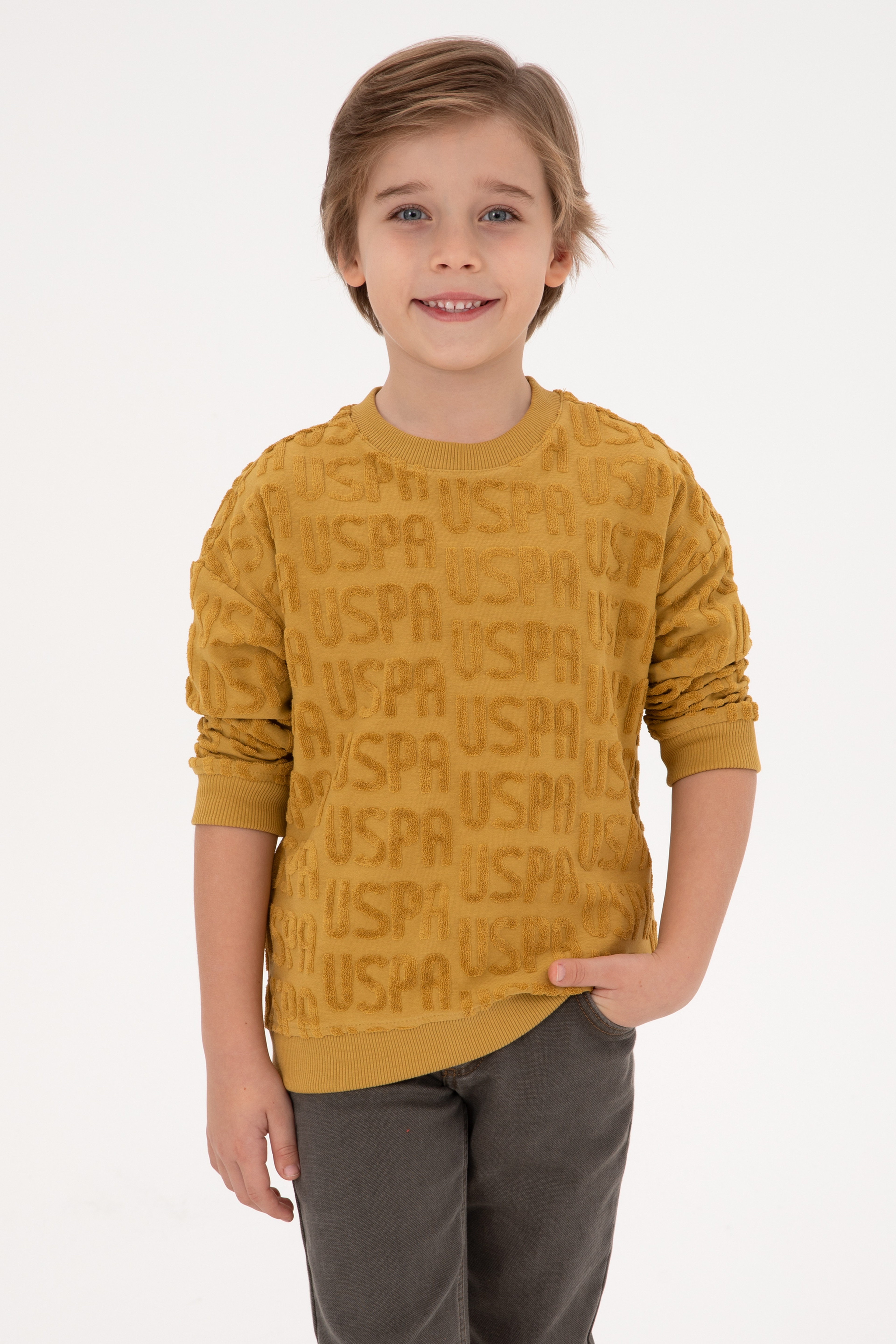 Erkek Çocuk Hardal Bisiklet Yaka Sweatshirt - Image 1