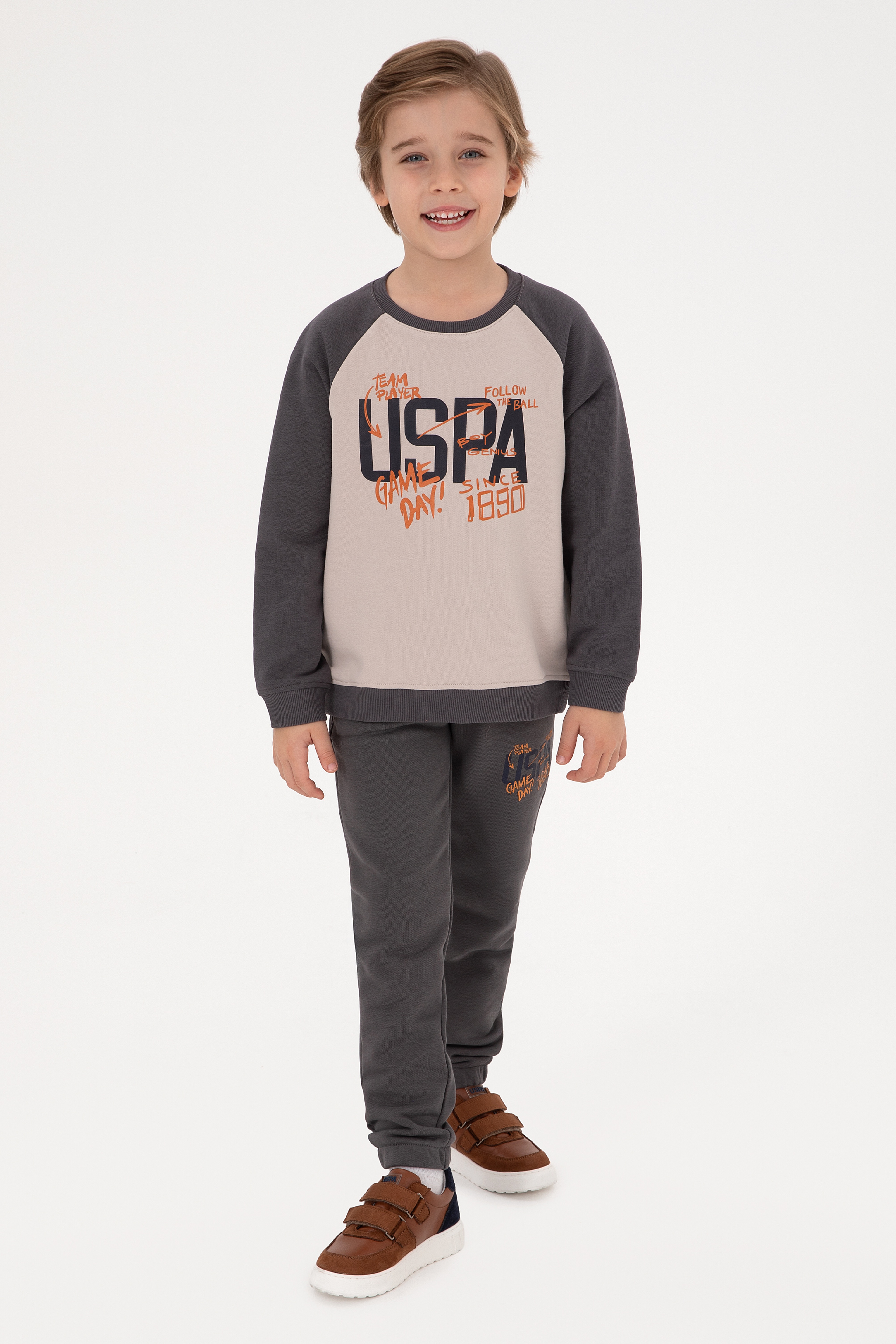 Erkek Çocuk Gri Bisiklet Yaka Sweatshirt - Image 2