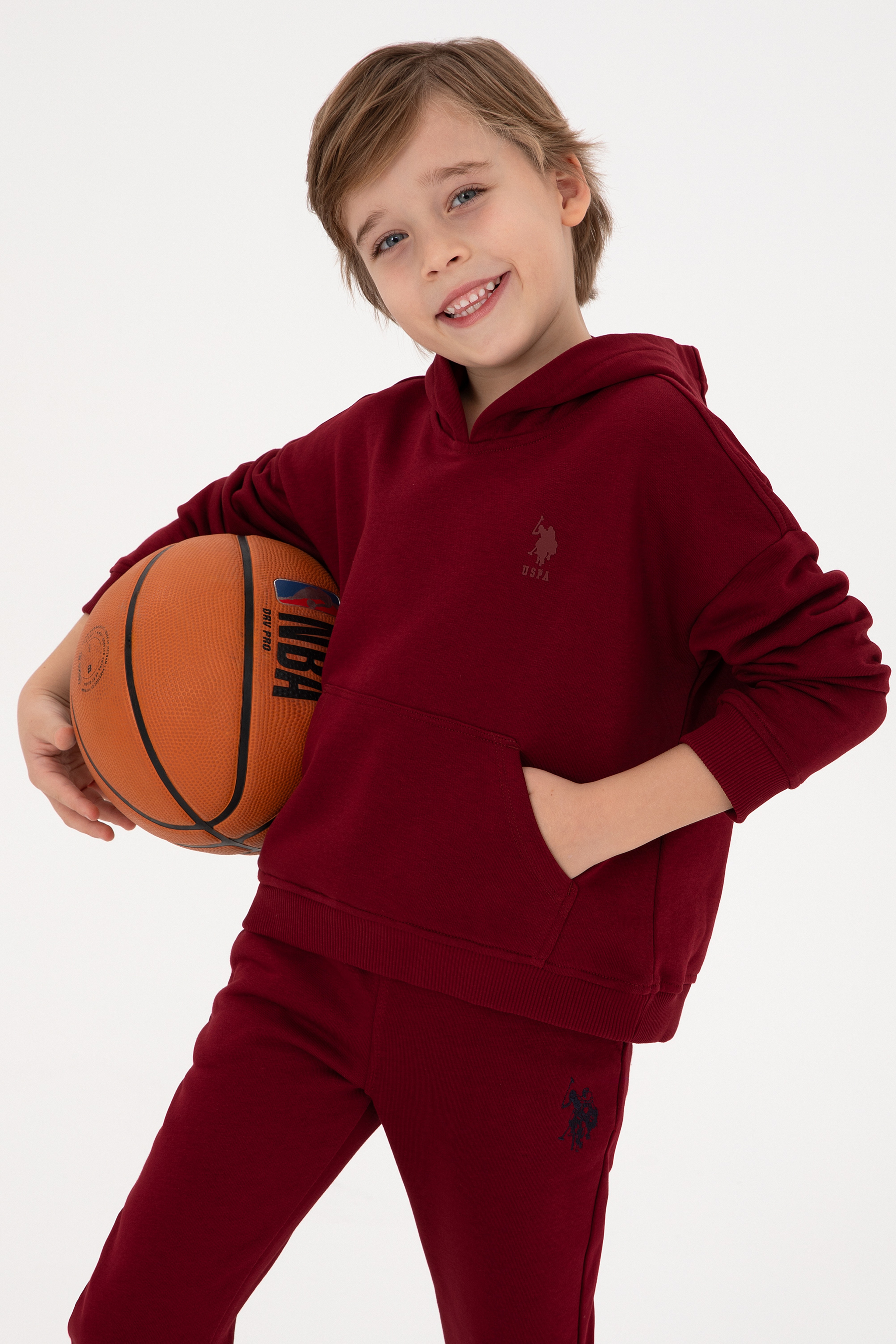 Erkek Çocuk Bordo Kapüşonlu Basic Sweatshirt
