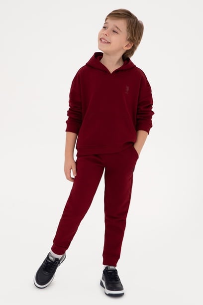 Erkek Çocuk Bordo Kapüşonlu Basic Sweatshirt