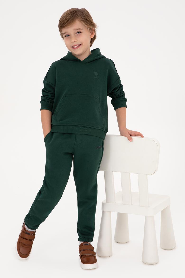 Erkek Çocuk Koyu Yeşil Kapüşonlu Basic Sweatshirt - 50313941028