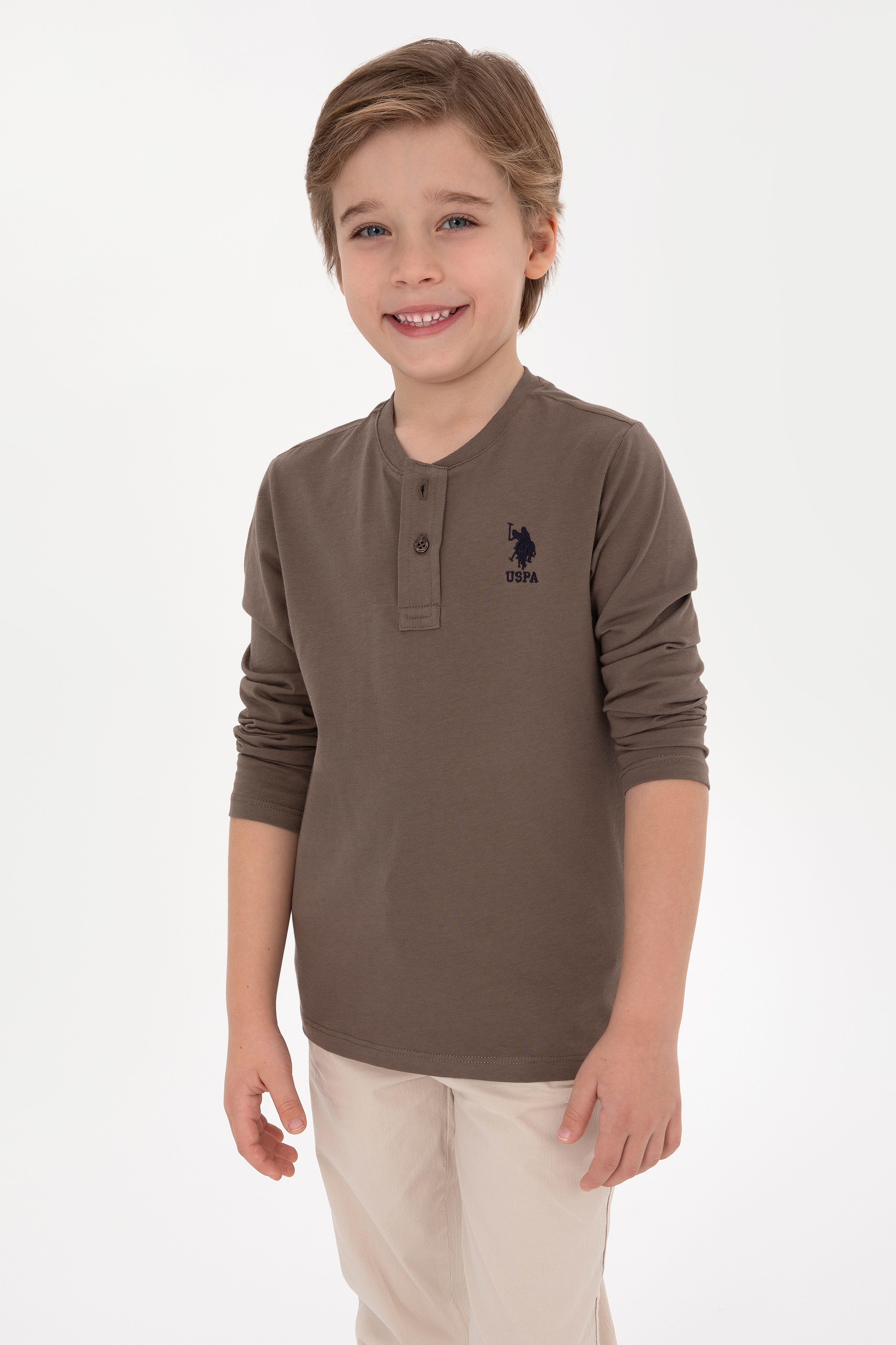 Erkek Çocuk Vizon Bisiklet Yaka Sweatshirt - Image 1