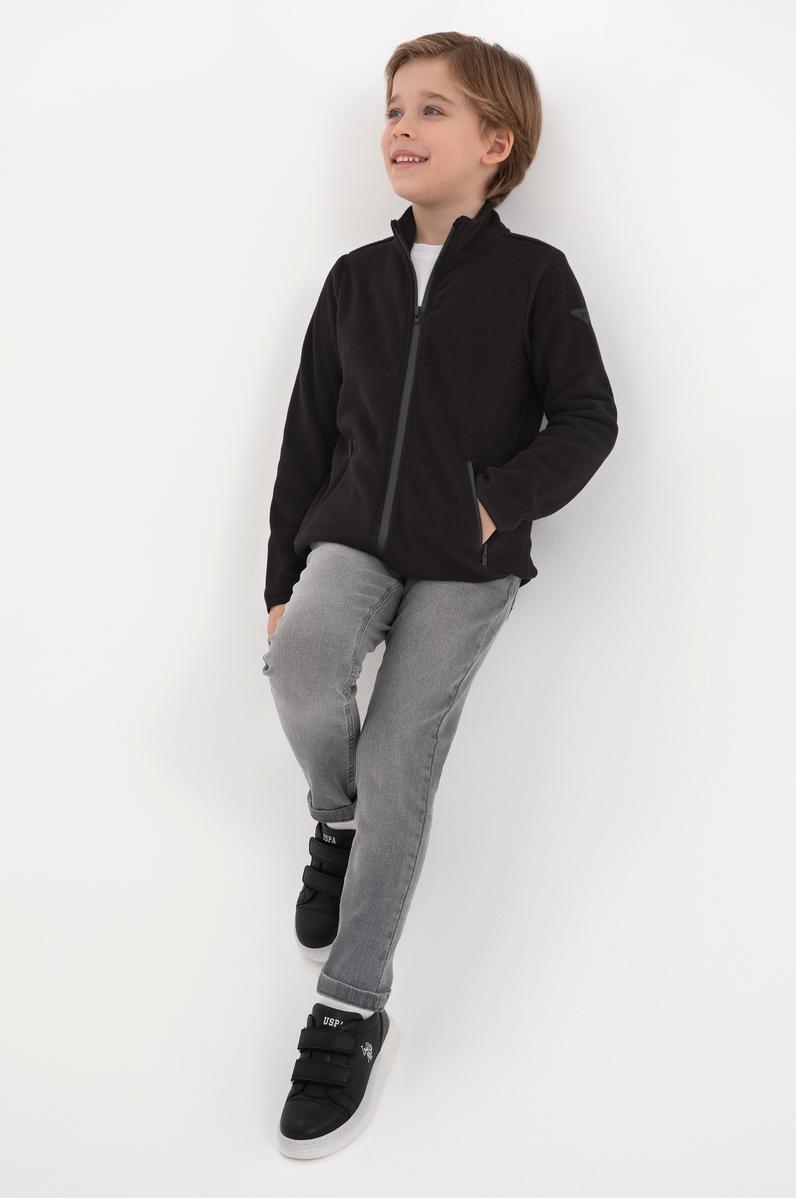 Erkek Çocuk Siyah Polar Örme Hırka