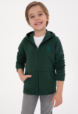 Erkek Çocuk Koyu Yeşil Basic Kapüşonlu Sweatshirt - 50308439046
