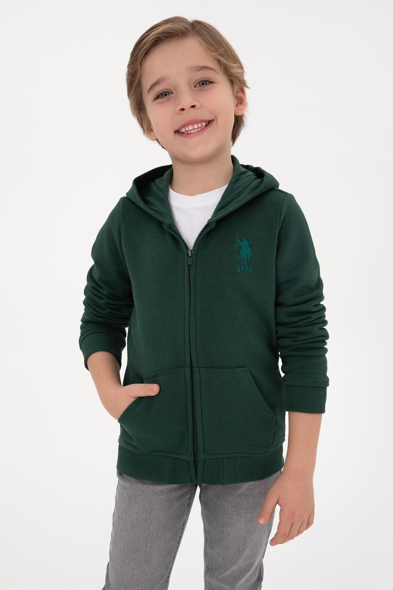 Erkek Çocuk Koyu Yeşil Basic Kapüşonlu Sweatshirt