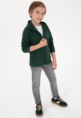 Erkek Çocuk Koyu Yeşil Basic Kapüşonlu Sweatshirt - 50308439046