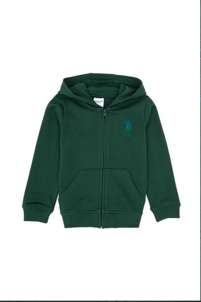 Erkek Çocuk Koyu Yeşil Basic Kapüşonlu Sweatshirt