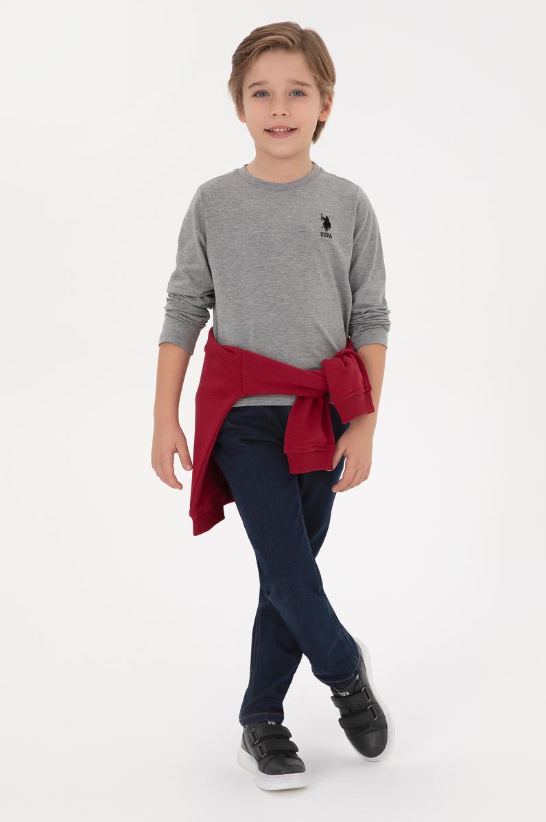 Erkek Çocuk Gri Melanj Basic Bisiklet Yaka Sweatshirt