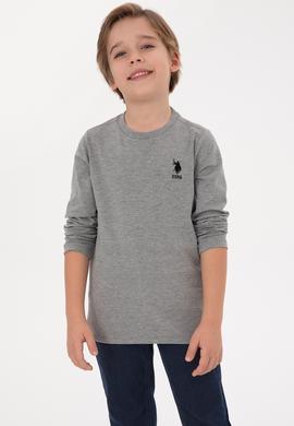 Erkek Çocuk Gri Melanj Basic Bisiklet Yaka Sweatshirt - 50314002085