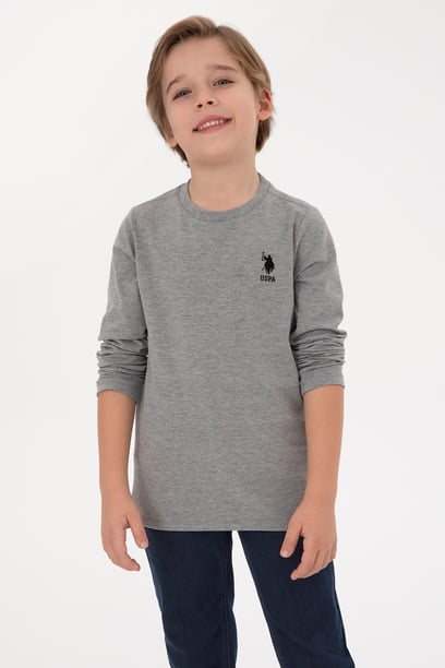 Erkek Çocuk Gri Melanj Basic Bisiklet Yaka Sweatshirt