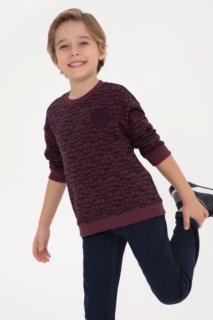 Erkek Çocuk Bordo Bisiklet Yaka Sweatshirt