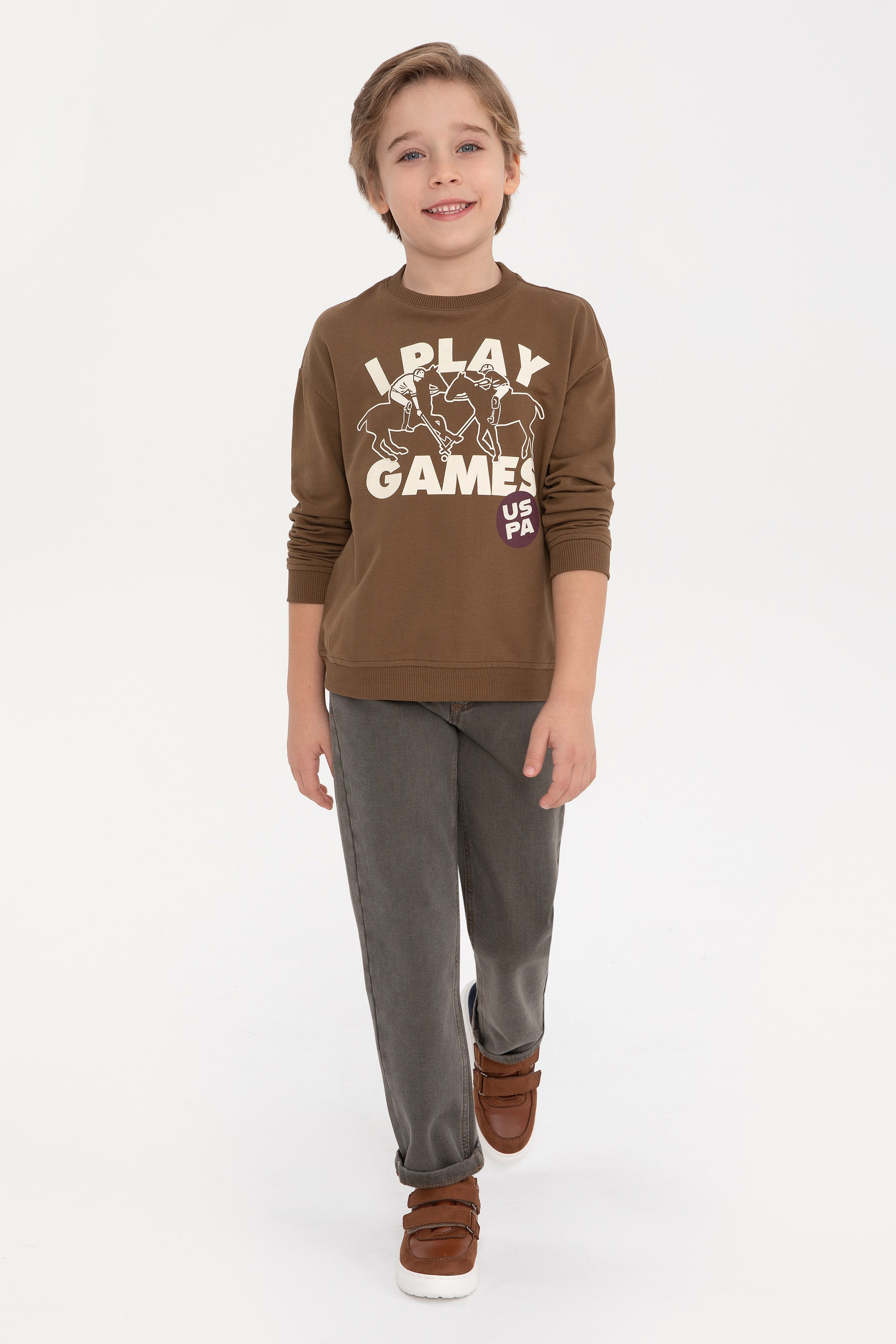 Erkek Çocuk Haki Bisiklet Yaka Sweatshirt - Image 2