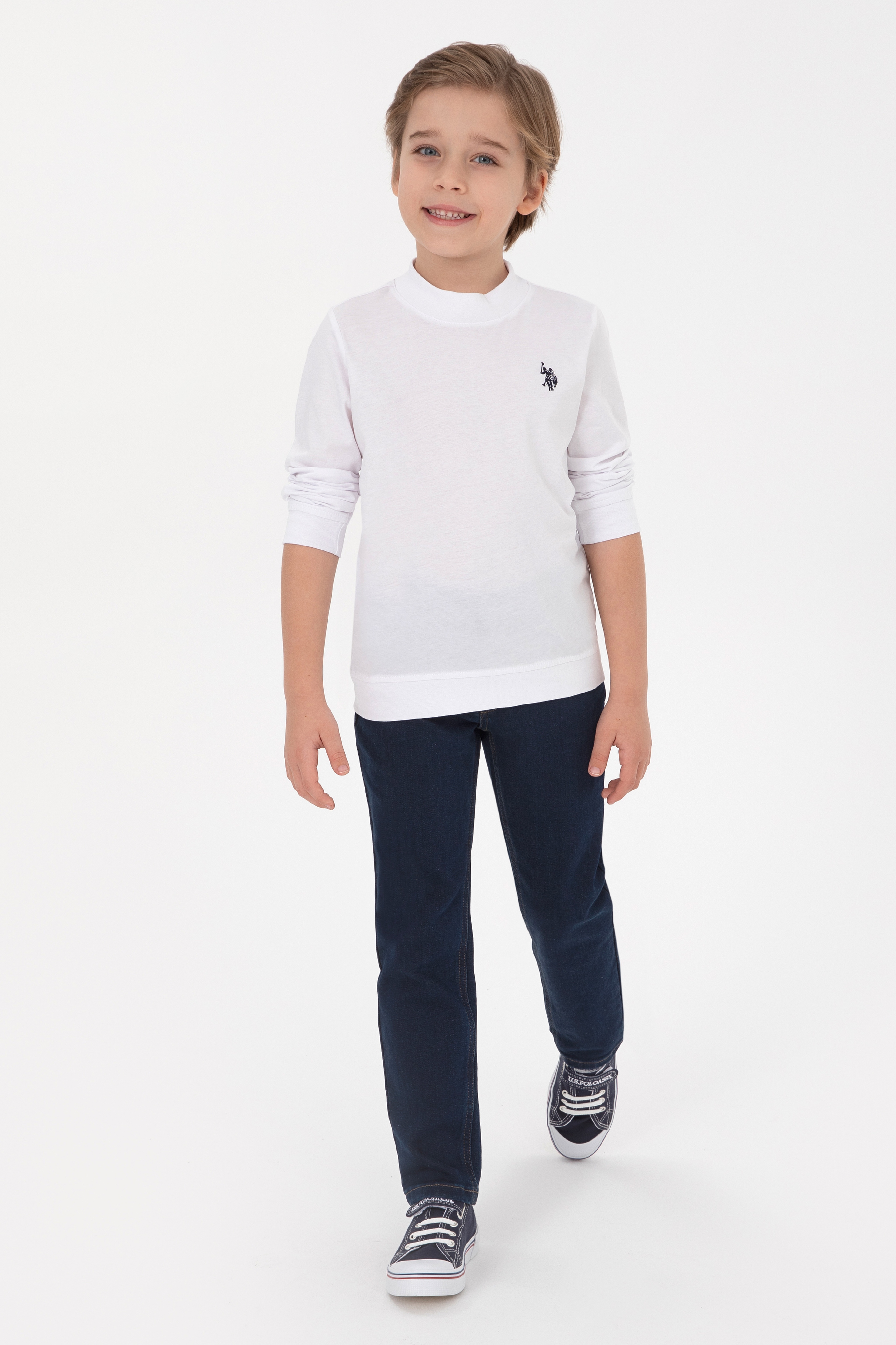 Erkek Çocuk Beyaz Basic Bisiklet Yaka Sweatshirt