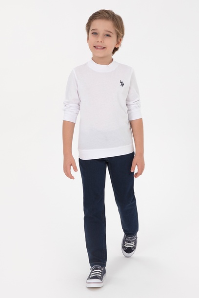 Erkek Çocuk Beyaz Basic Bisiklet Yaka Sweatshirt