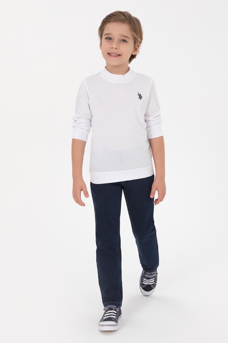 Erkek Çocuk Beyaz Basic Bisiklet Yaka Sweatshirt