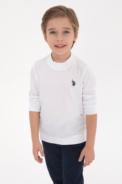 Erkek Çocuk Beyaz Basic Bisiklet Yaka Sweatshirt