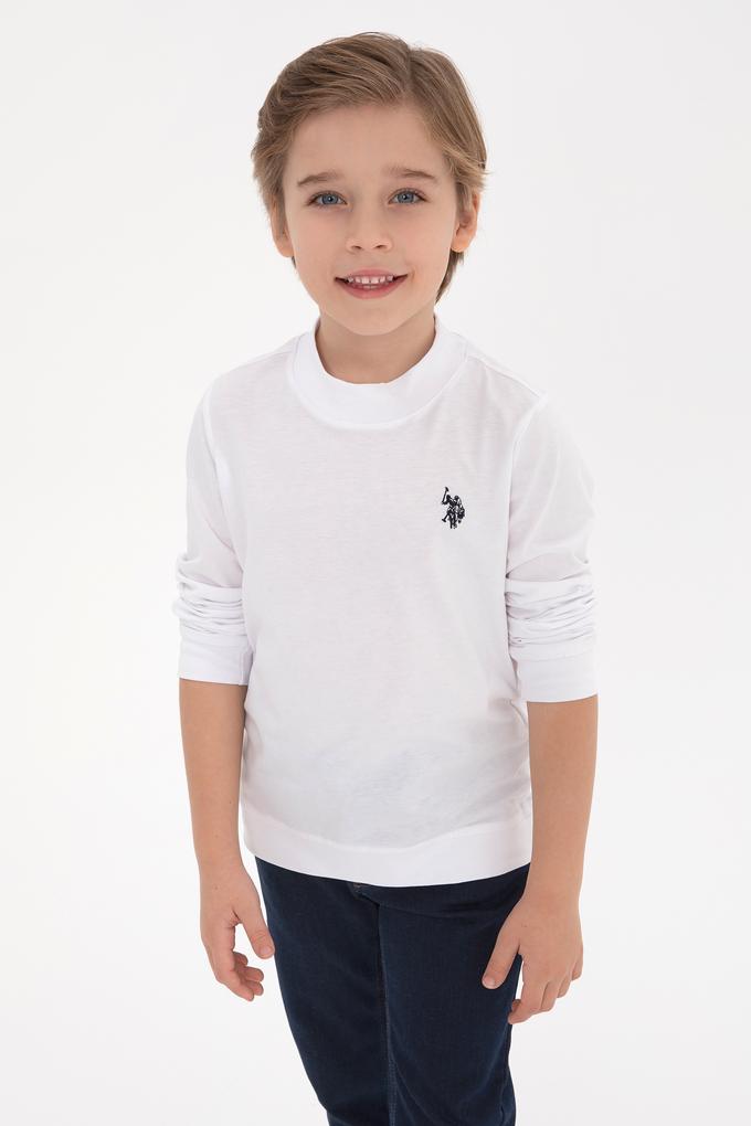 Erkek Çocuk Beyaz Basic Bisiklet Yaka Sweatshirt