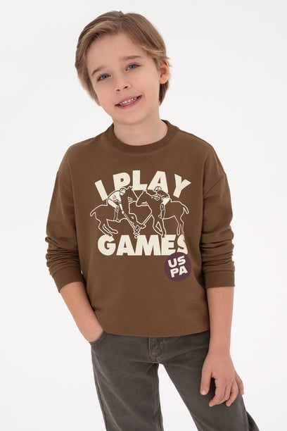 Erkek Çocuk Haki Bisiklet Yaka Sweatshirt