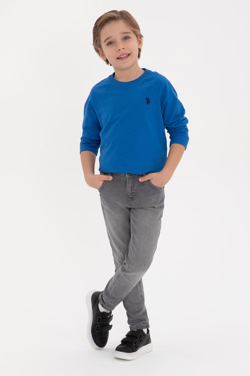 Erkek Çocuk Saks Basic Bisiklet Yaka Sweatshirt