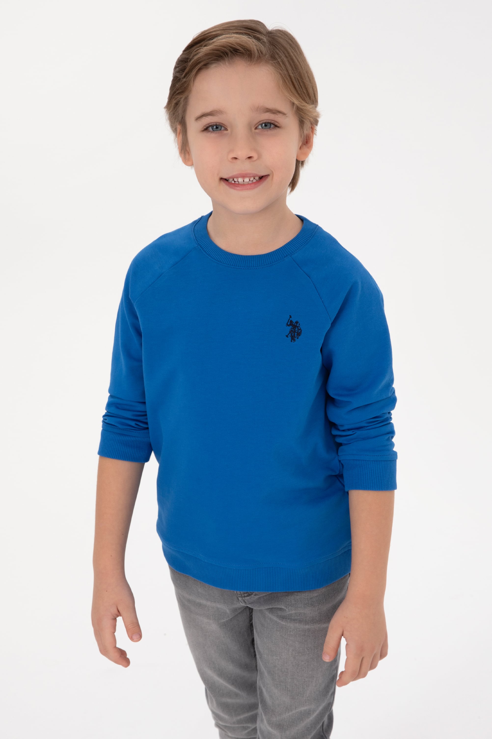 Erkek Çocuk Saks Basic Bisiklet Yaka Sweatshirt - Image 1