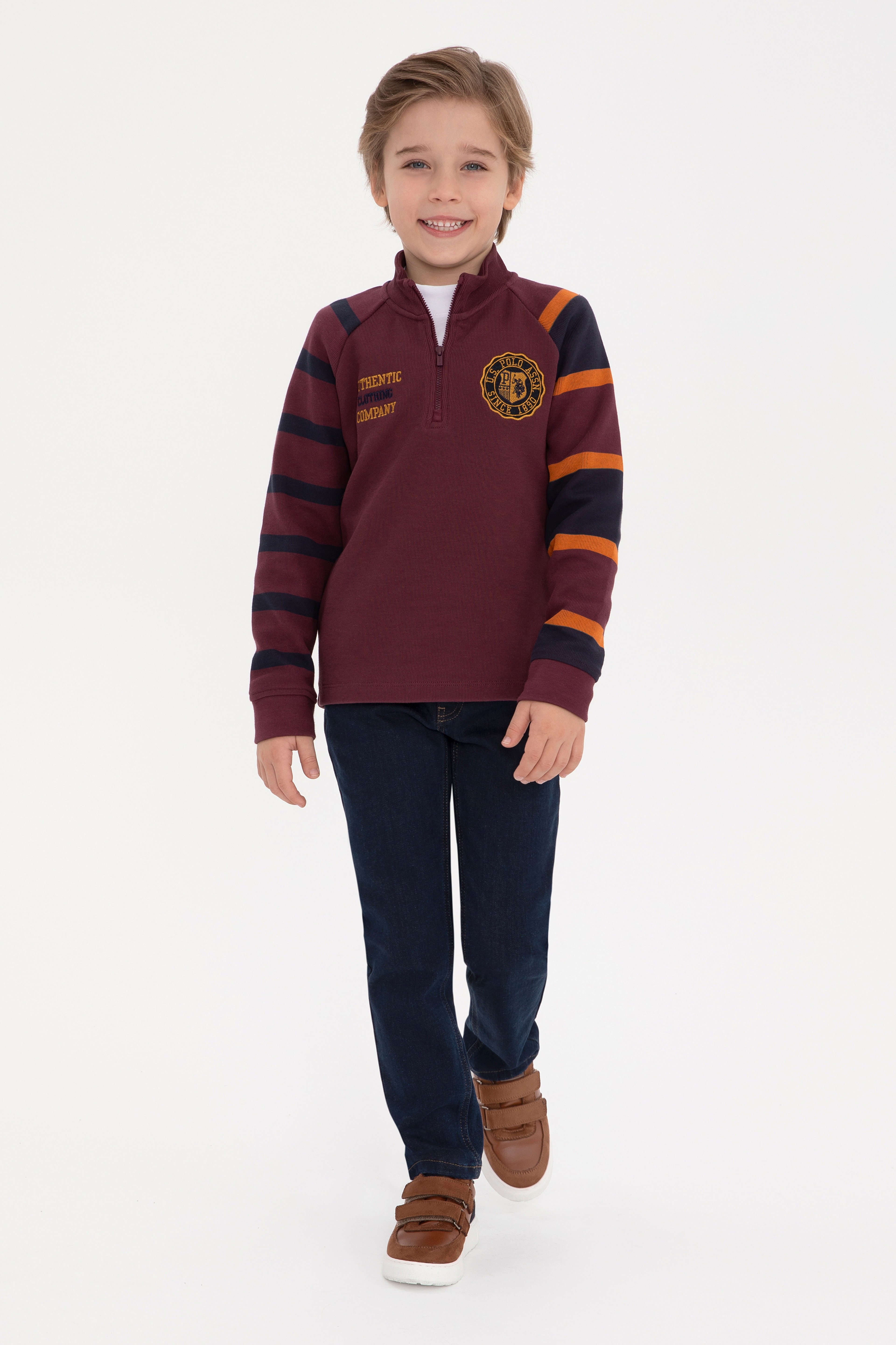 Erkek Çocuk Bordo Yarım Fermuarlı Sweatshirt - Image 2