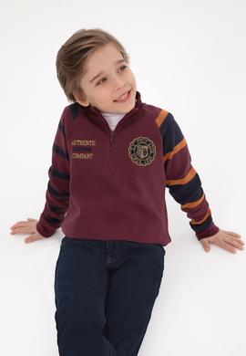 Erkek Çocuk Bordo Yarım Fermuarlı Sweatshirt - 50308557012