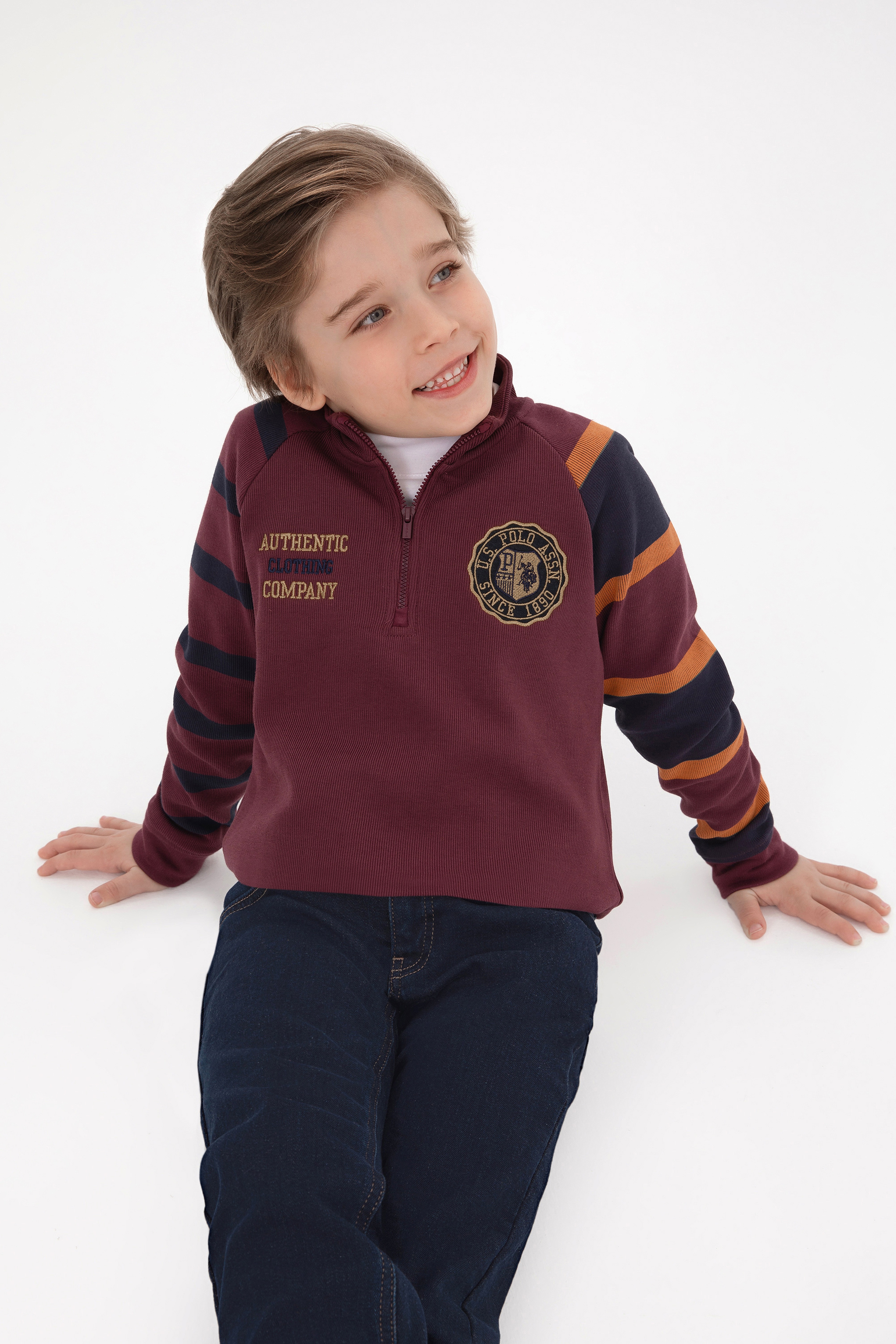 Erkek Çocuk Bordo Yarım Fermuarlı Sweatshirt - Image 1