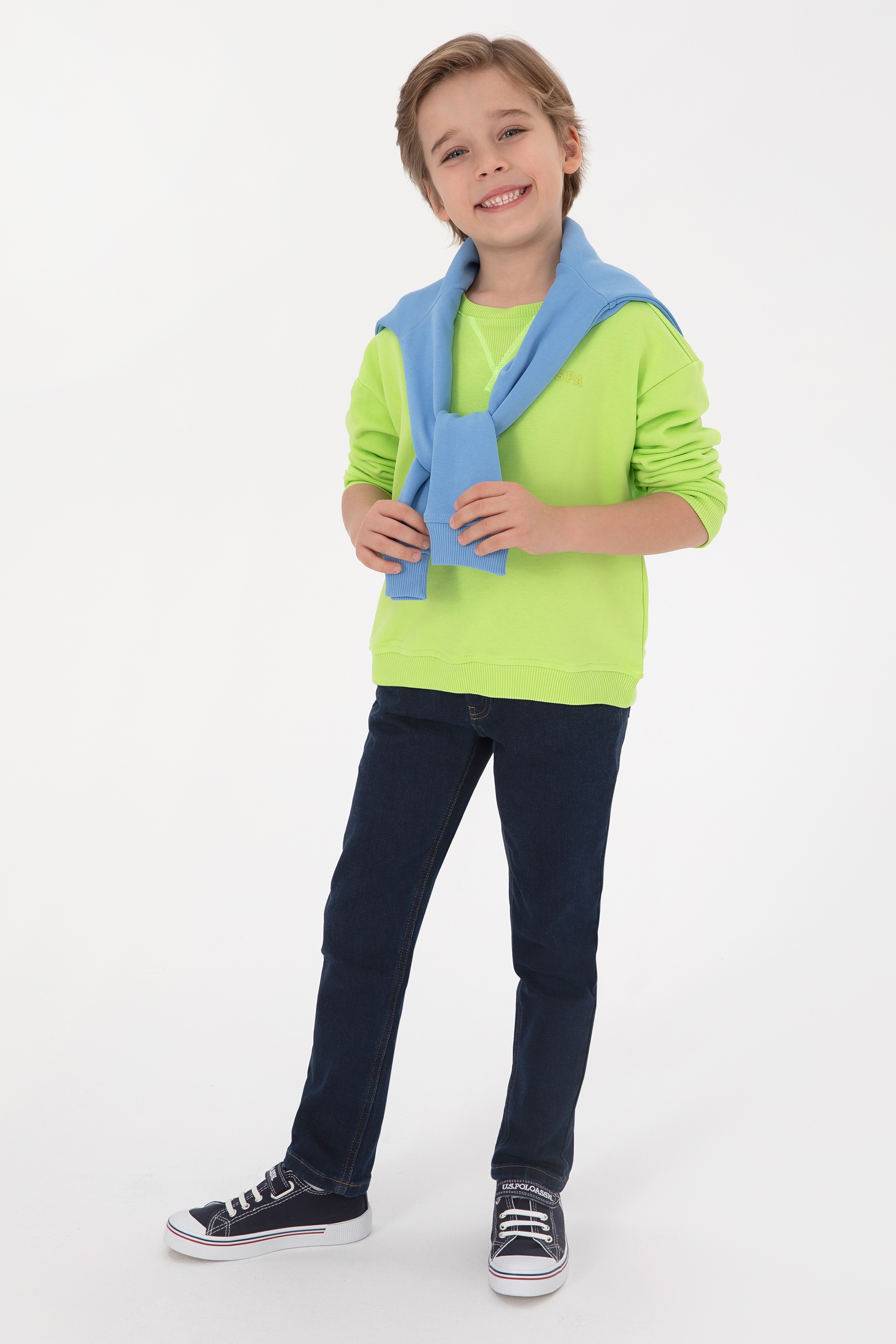 Erkek Çocuk Yeşil Bisiklet Yaka Basic Sweatshirt - Image 2
