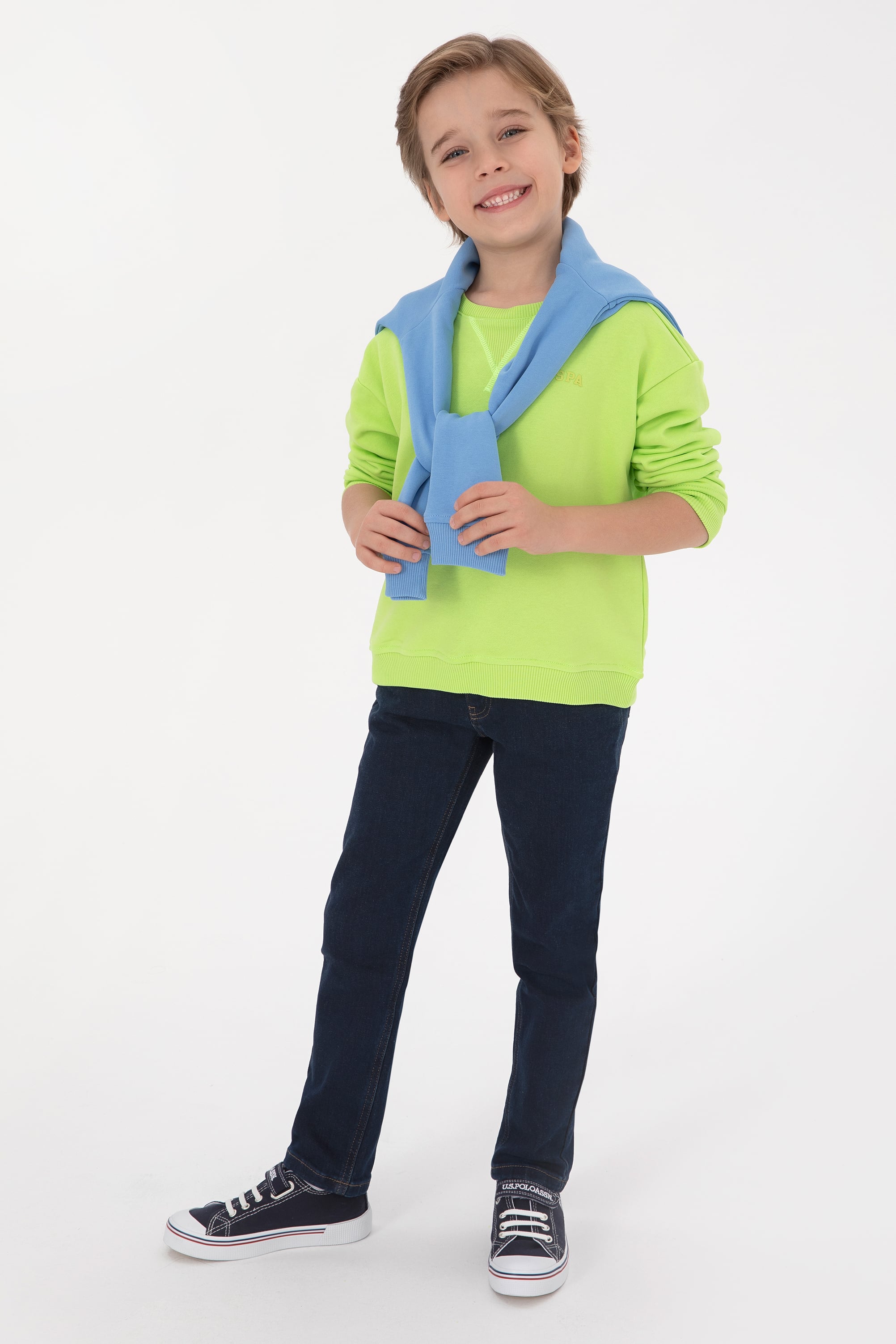 Erkek Çocuk Yeşil Bisiklet Yaka Basic Sweatshirt