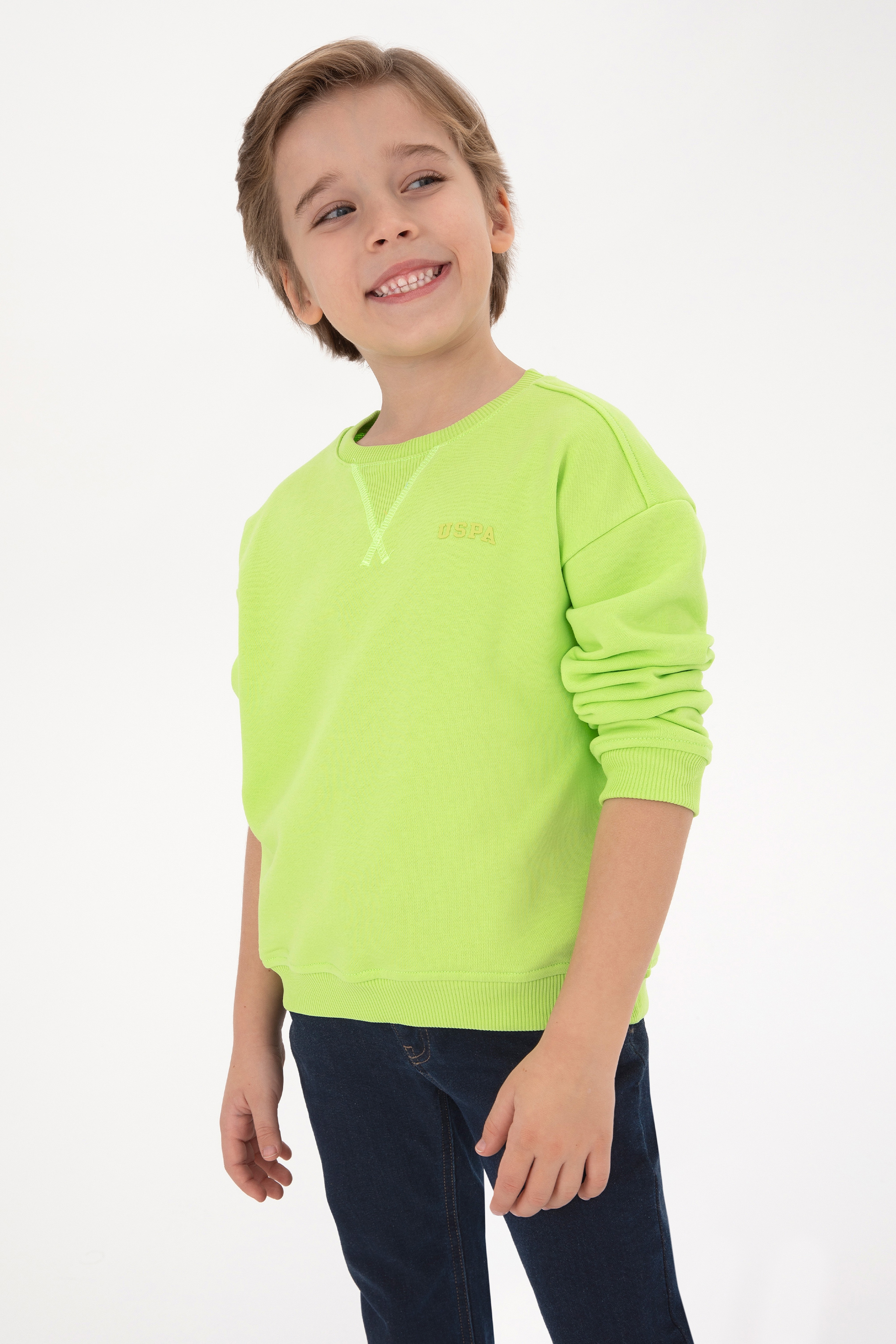 Erkek Çocuk Yeşil Bisiklet Yaka Basic Sweatshirt - Image 1