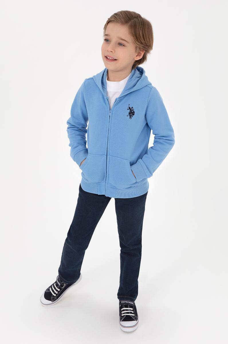 Erkek Çocuk Açık Mavi Fermuarlı Kapüşonlu Sweatshirt
