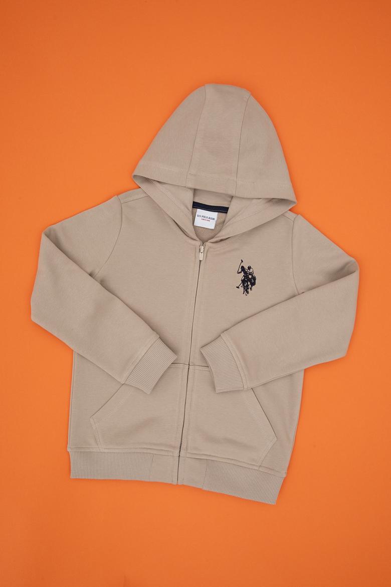Erkek Çocuk Koyu Bej Fermuarlı Kapüşonlu Sweatshirt - 50316706090