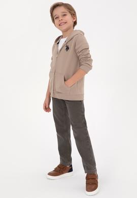 Erkek Çocuk Koyu Bej Fermuarlı Kapüşonlu Sweatshirt - 50316706090