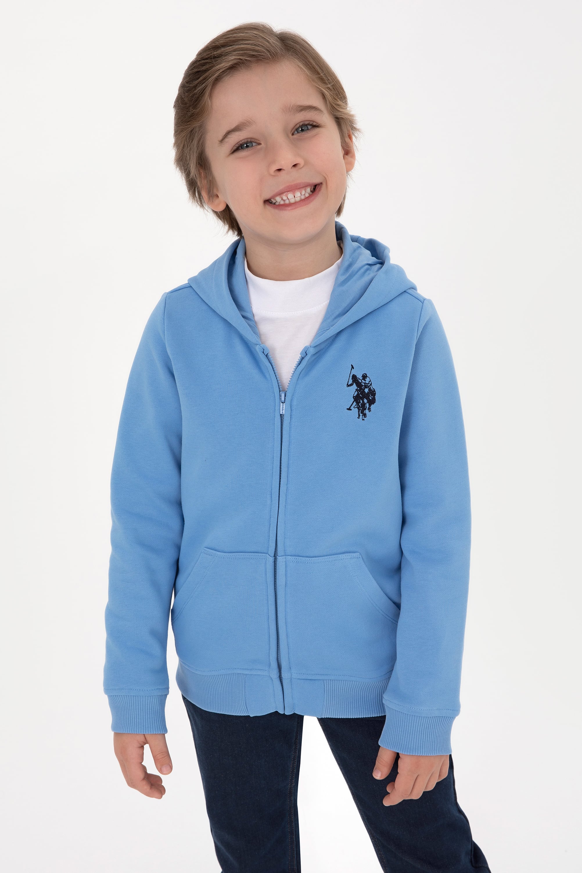 Erkek Çocuk Açık Mavi Fermuarlı Kapüşonlu Sweatshirt