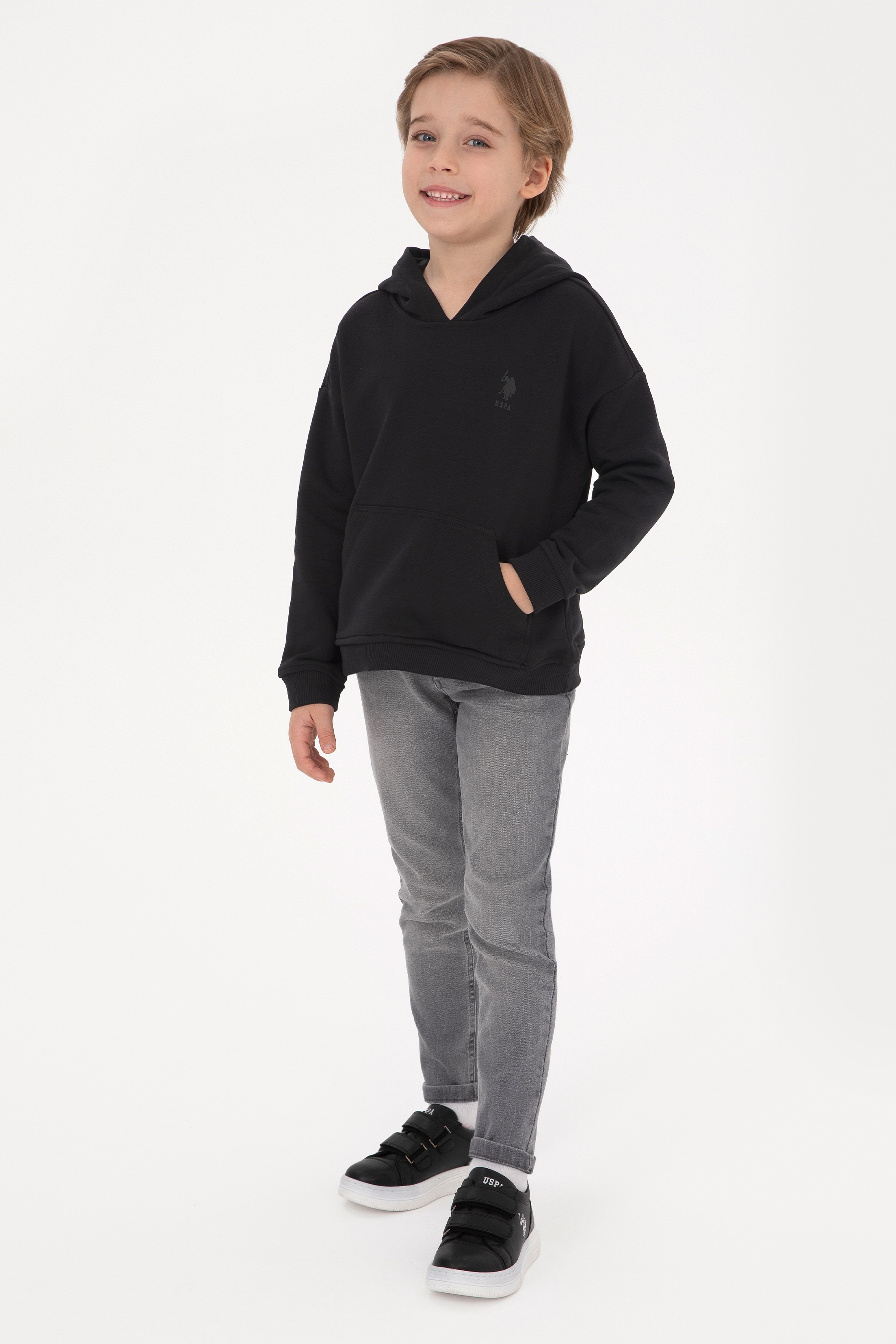 Erkek Çocuk Siyah Kapüşonlu Basic Sweatshirt - Image 2
