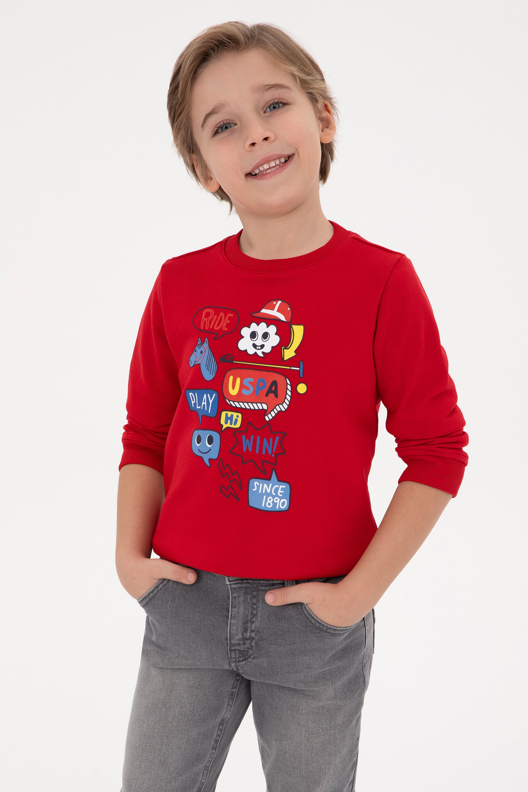 Erkek Çocuk Kırmızı Bisiklet Yaka Sweatshirt - Image 1