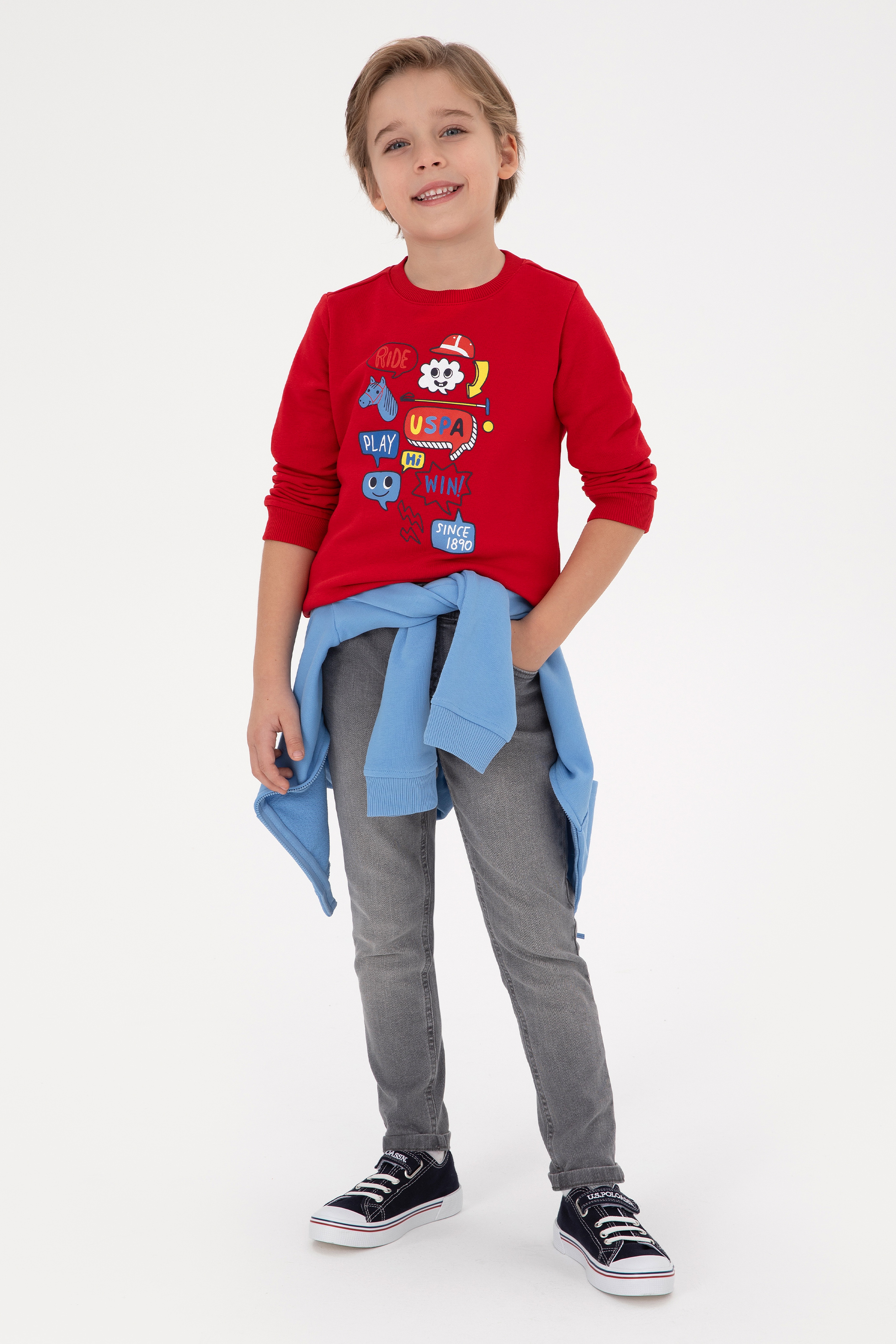 Erkek Çocuk Kırmızı Bisiklet Yaka Sweatshirt - Image 2