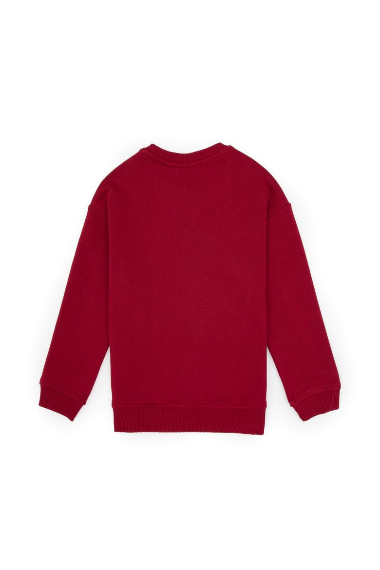 Erkek Çocuk Koyu Frambuaz Bisiklet Yaka Basic Sweatshirt - 50313829173