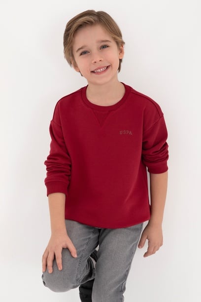 Erkek Çocuk Koyu Frambuaz Bisiklet Yaka Basic Sweatshirt