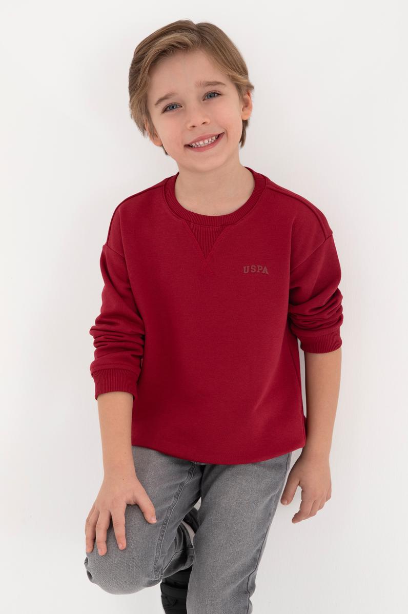 Erkek Çocuk Koyu Frambuaz Bisiklet Yaka Basic Sweatshirt