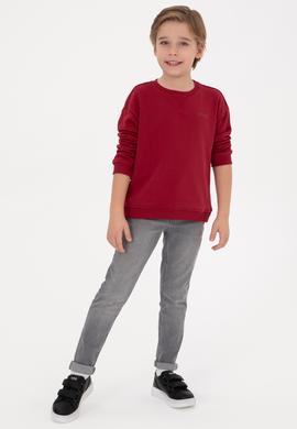 Erkek Çocuk Koyu Frambuaz Bisiklet Yaka Basic Sweatshirt - 50313829173